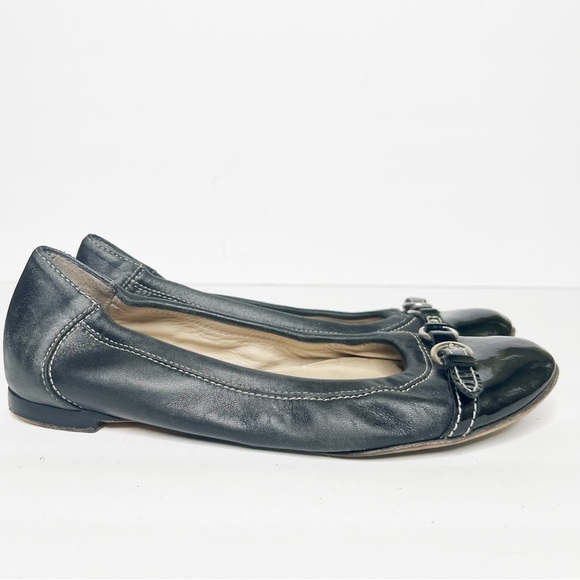Attilio Giusti Leombruni AGL Black Leather Patent Buckle Cap Flat Shoes Women’s - Picture 4 of 7